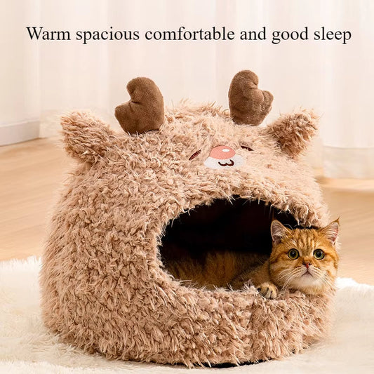 Very Soft Pet Cat House Deep Sleep Comfortable Cats Bed Warm Plush Pet Beds Suitable for Small and Medium-Sized Cats Beds