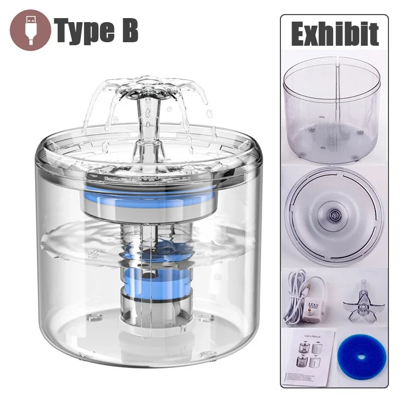 USB Cable/Battery Operated Cat Water Fountain Motion Sensor Dog Dispenser Filter Automatic Drinker Stainless Steel Pet Feeder