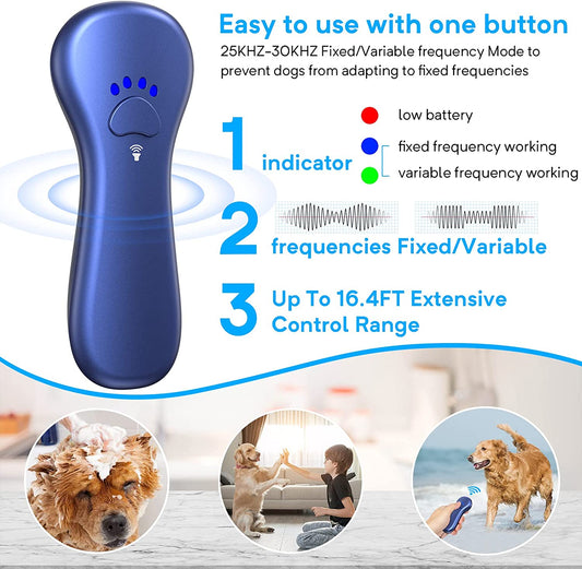 Anti Barking Device, Dog Barking Control Devices,Rechargeable Ultrasonic Dog Bark Deterrent up to 16.4 Ft Effective Control Range Safe for Human & Dogs Portable Indoor & Outdoor(Blue)