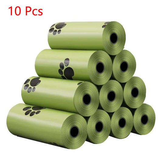 Eco-Friendly Green Pet Waste Bags – 10 Rolls with Black Paw Print Design for Dog Poop Cleanup