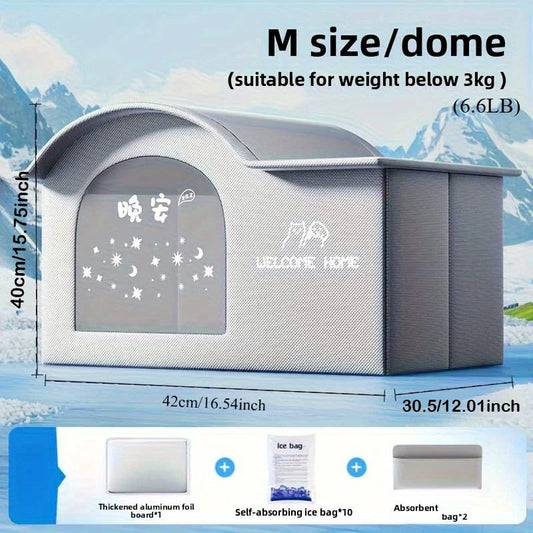 Medium Dome Cooling Pet House – Dimensions 40x42x30.5cm with Ice Bags, Aluminum Foil Lining & Absorbent Pads