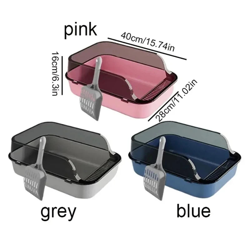 Semi-Enclosed Cat Litter Box with Scoop – Pink, Grey, and Blue Variants, 40×28×16 cm for Kittens and Small Pets