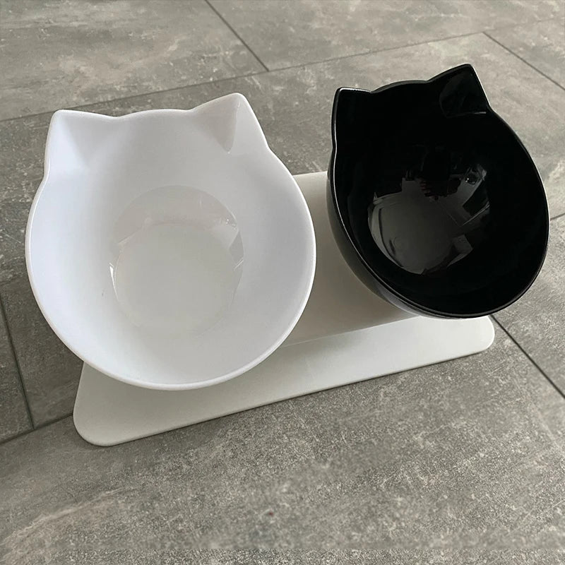 Non Slip Double Cat Feeder – Raised Tilted Bowl Stand