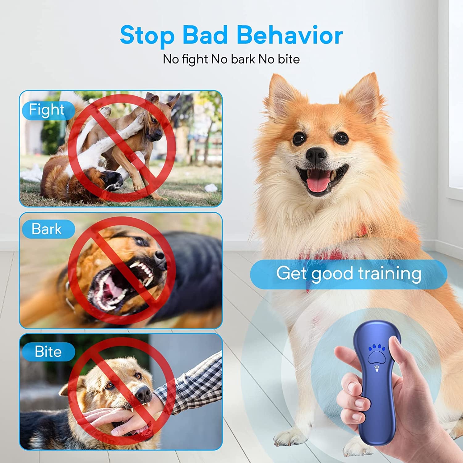 Anti Barking Device, Dog Barking Control Devices,Rechargeable Ultrasonic Dog Bark Deterrent up to 16.4 Ft Effective Control Range Safe for Human & Dogs Portable Indoor & Outdoor(Blue)