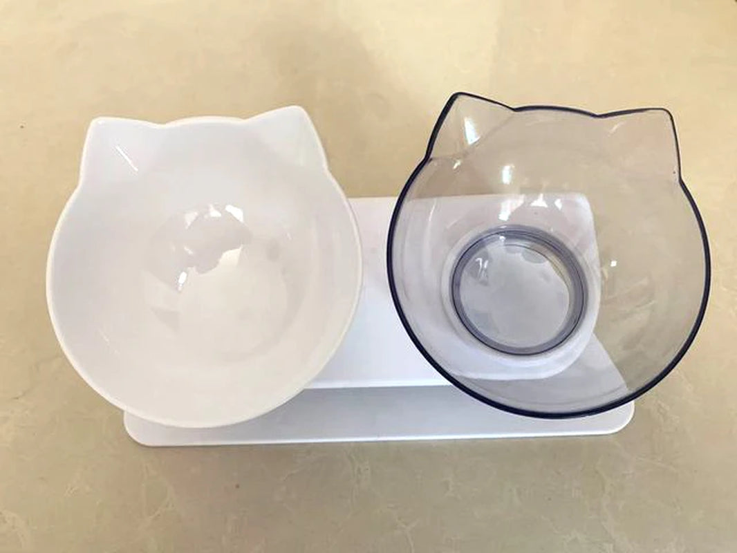 Non Slip Double Cat Feeder – Raised Tilted Bowl Stand