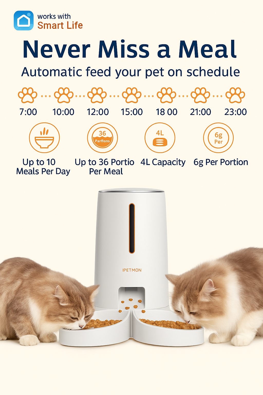 WiFi Automatic Cat Feeder – 2 Cats, 4L Food Dispenser