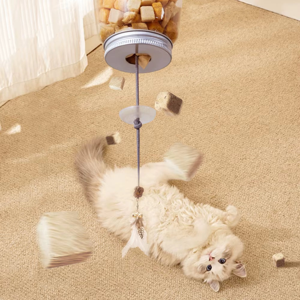 Interactive Cat Toy with Feather, Bell & Food Dispenser