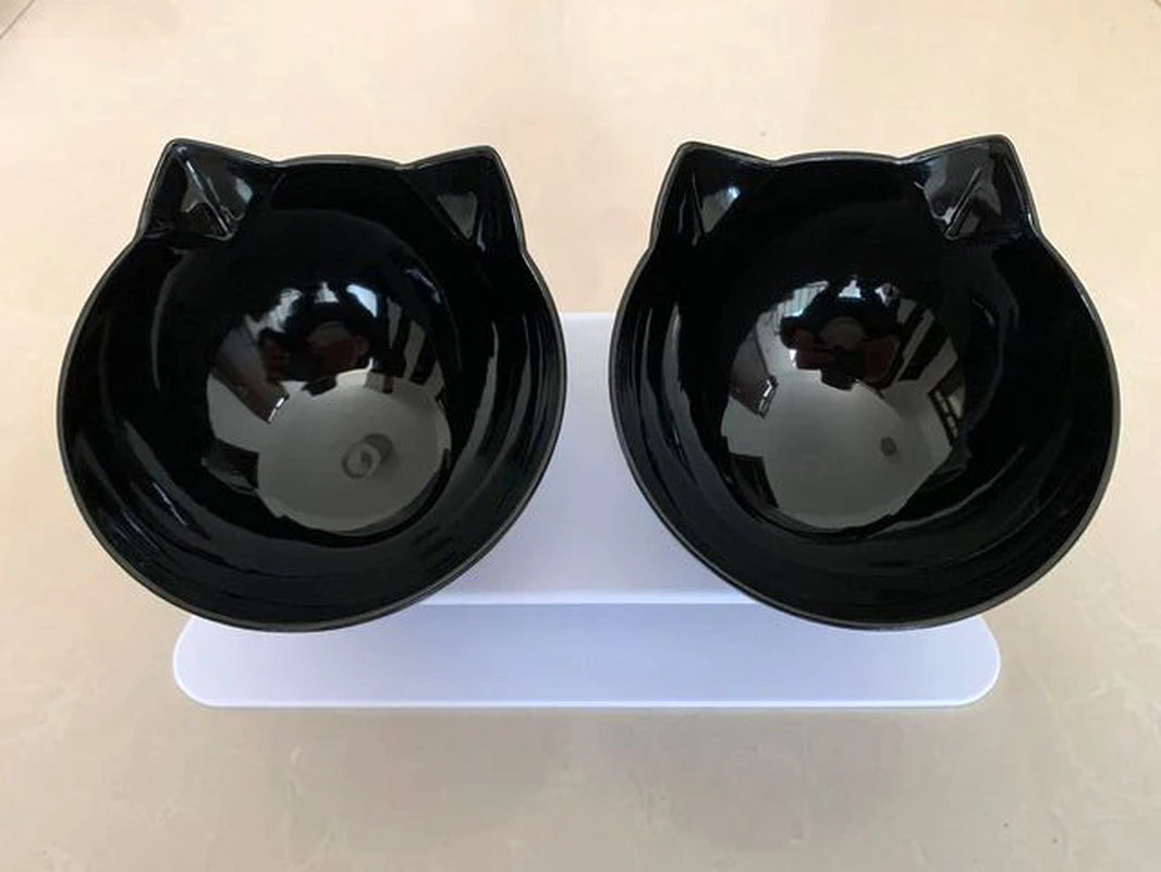 Non Slip Double Cat Feeder – Raised Tilted Bowl Stand