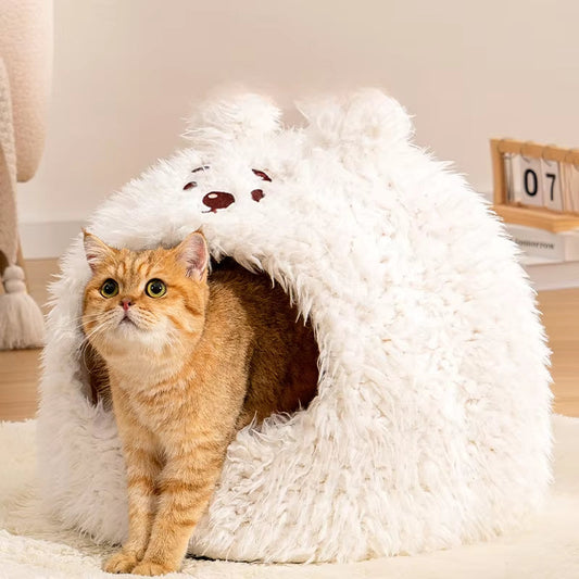 Very Soft Pet Cat House Deep Sleep Comfortable Cats Bed Warm Plush Pet Beds Suitable for Small and Medium-Sized Cats Beds