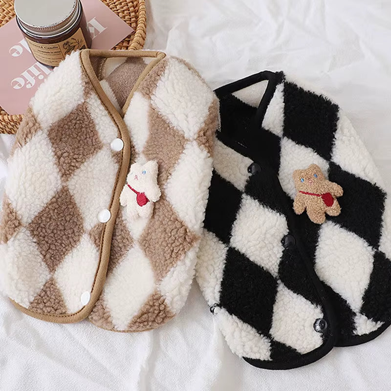 Dog Clothes Plaid Fleece Pet Jacket for Small Dogs Winter Warm Puppy Coat Chihuahua Yorkshire Bichon Vest Costume Pet Supplies