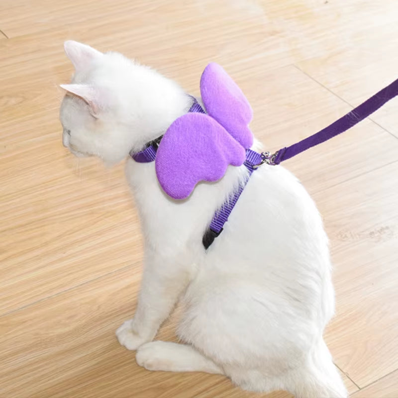 Cute Cat Harness with Leash – Angel Wings Design