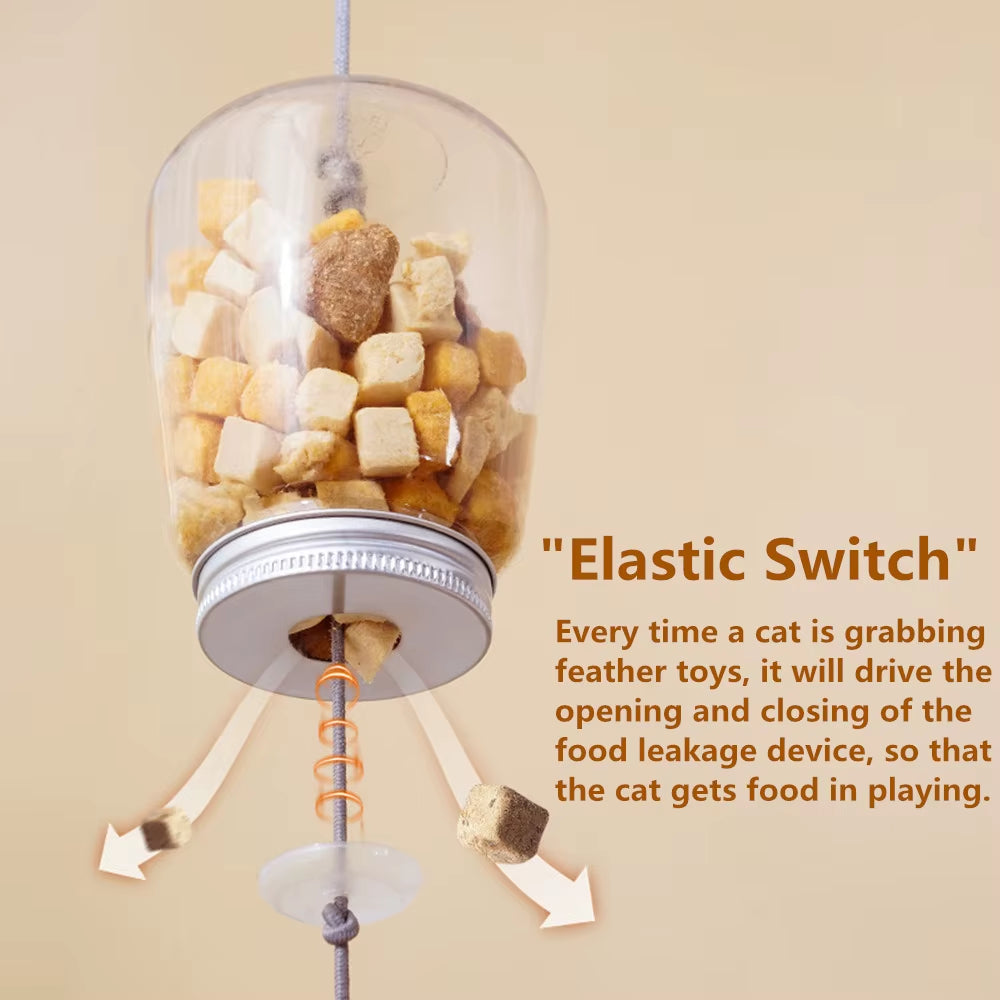 Interactive Cat Toy with Feather, Bell & Food Dispenser
