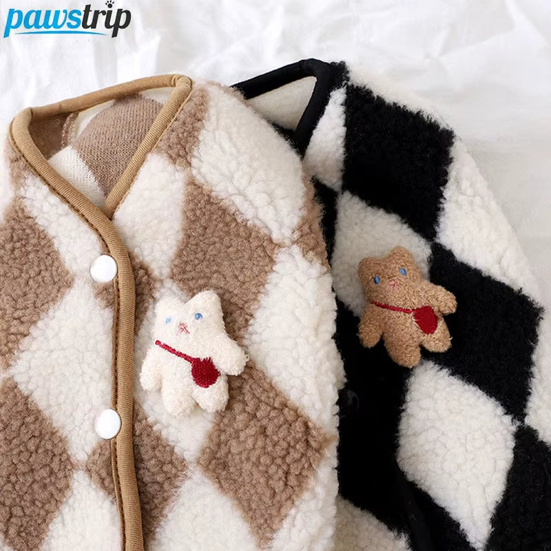 Plaid Dog Jacket Fleece Winter Coat for Small Dogs