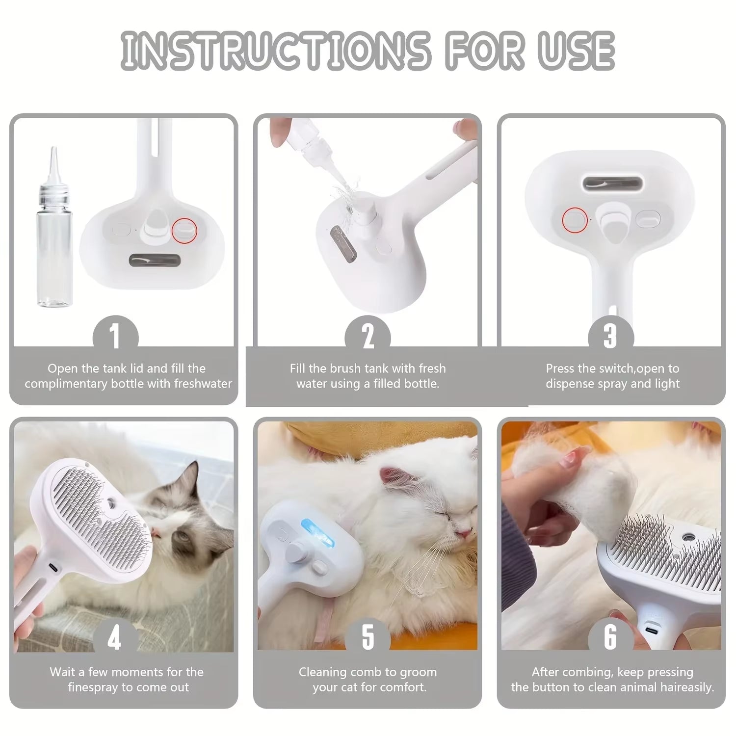 Anti-Tangle Electric Hair Brush 3-in-1 Pet Comb