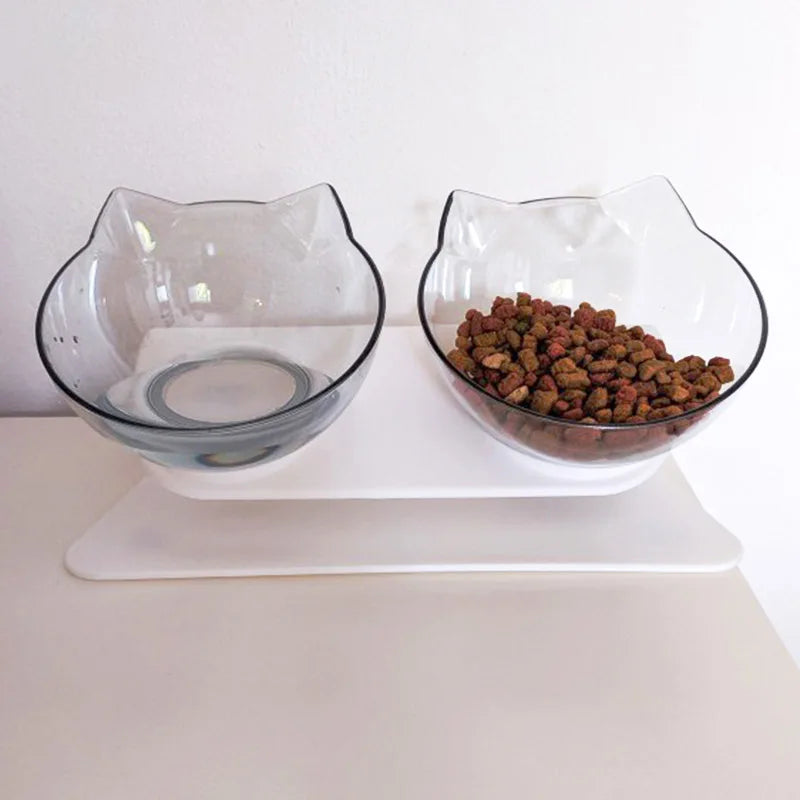 Non Slip Double Cat Feeder – Raised Tilted Bowl Stand