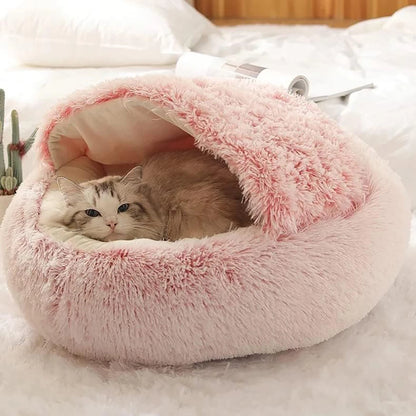 Cat Bed round Plush Fluffy Hooded Cat Bed Cave, Cozy for Indoor Cats or Small Dog Beds, Doughnut Calm Anti-Nxiety Dog Bed