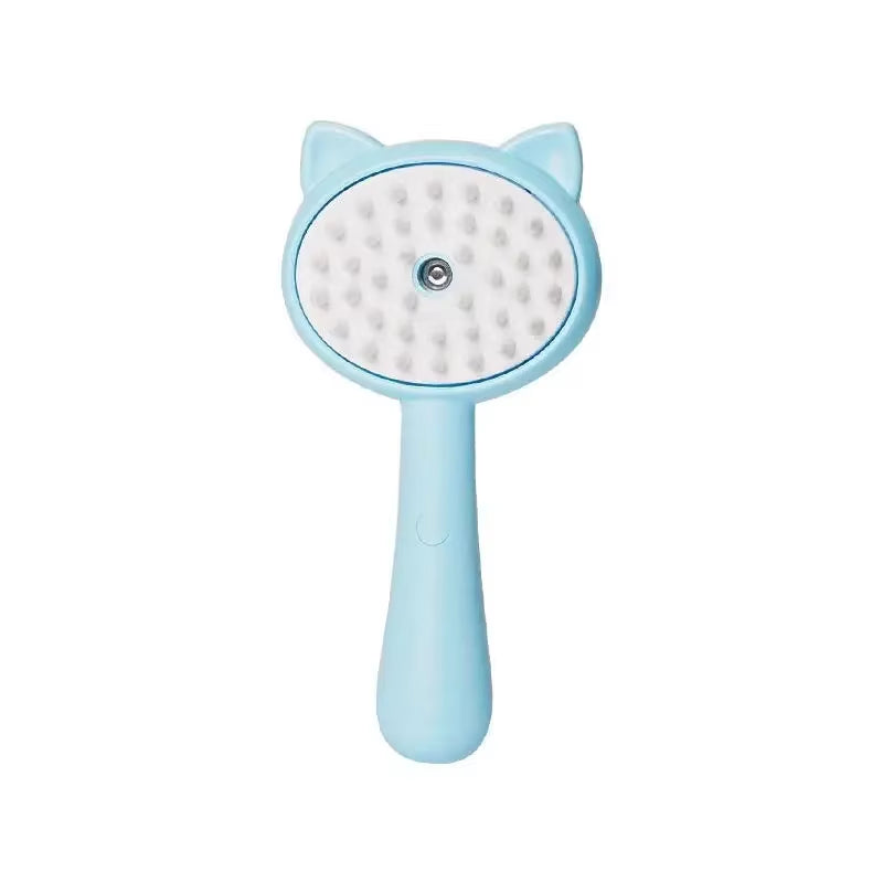 Blue cat-themed grooming brush with round bristle head – perfect for kittens and small pets