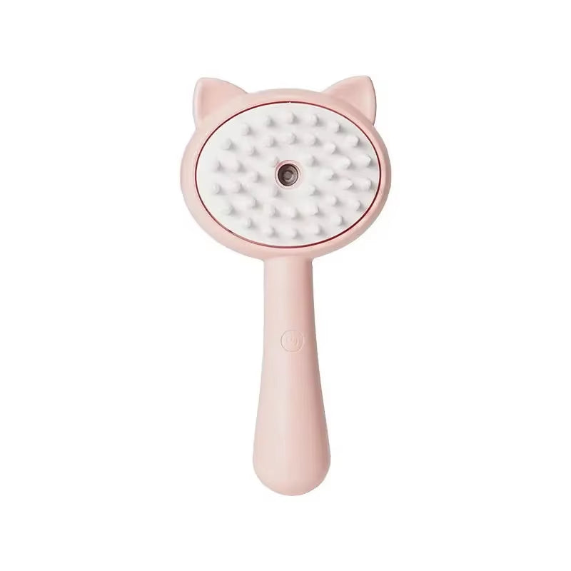 Soft pink grooming brush with cat ears – gentle bristles for pet hair removal