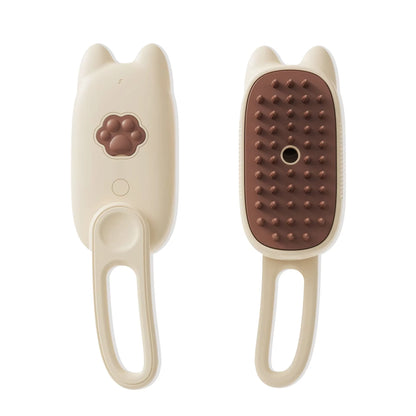 Cat-themed grooming brushes – cream handle and brown silicone bristles for gentle pet care