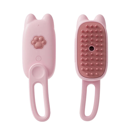 Cute pink pet brush set with cat ear design and paw print button – perfect for small dogs and cats