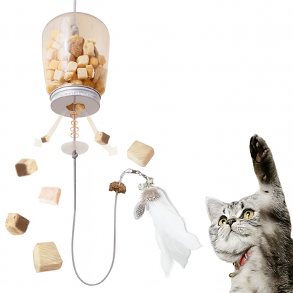 Interactive Cat Toy with Feather, Bell & Food Dispenser