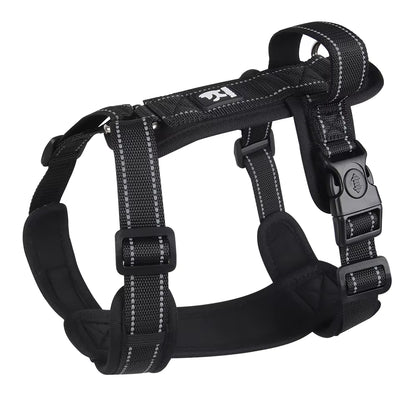 Black anti-escape harness with secure handle and reflective stitching – heavy-duty no-pull design