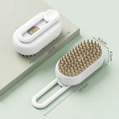 White and gold grooming brush with soft massage bristles – anti-shedding design for pets