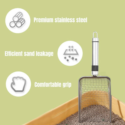 Stainless Steel Cat Litter Scoop–Heavy Duty Poop Sifter with Comfort Grip
