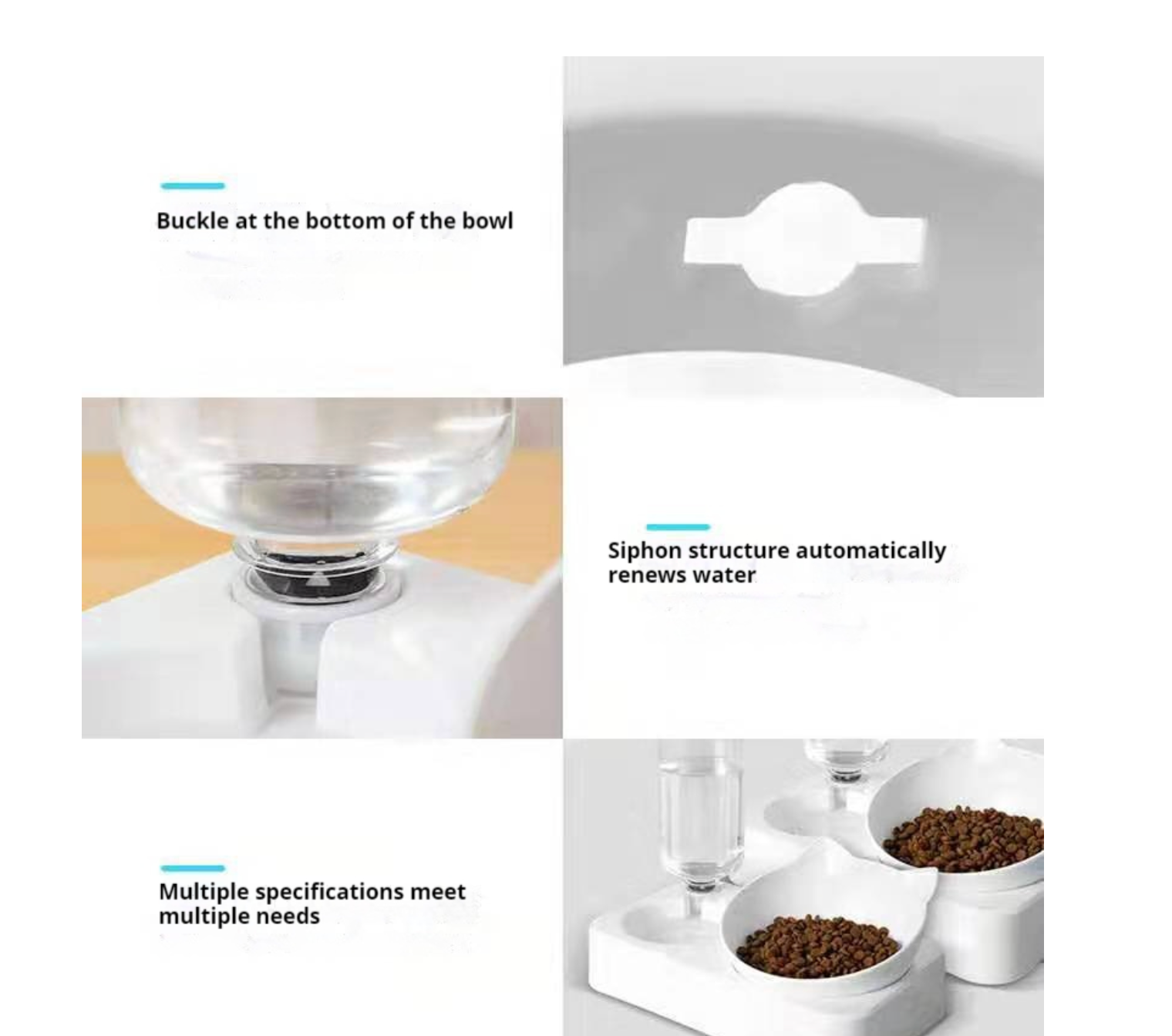 Double Cat Bowls with Auto Water Bottle – Raised & Tilted