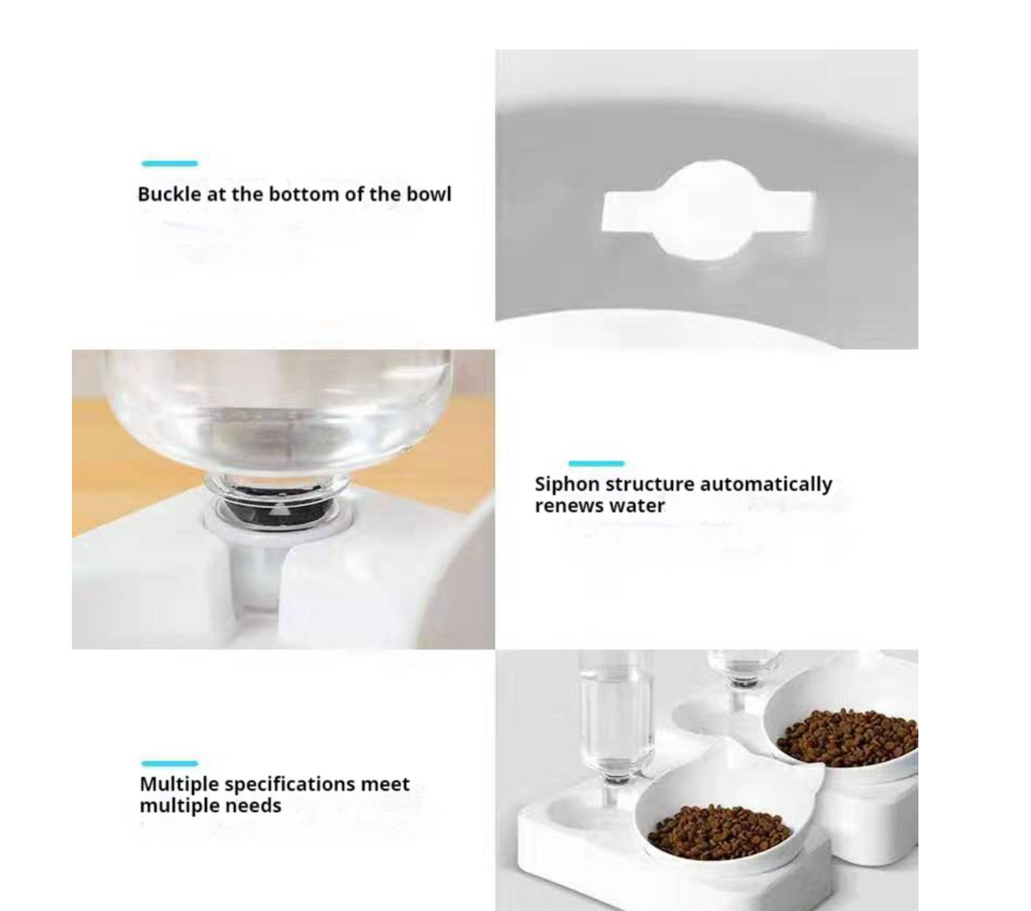 Double Cat Bowls with Auto Water Bottle – Raised & Tilted