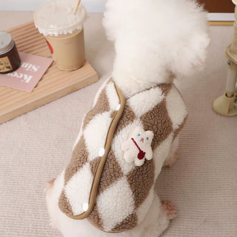 Plaid Dog Jacket Fleece Winter Coat for Small Dogs