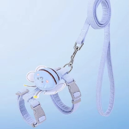Cat Harness Leash Collar Set Adjustable Cartoon Bee Double Layer Dog Harness for Small Medium Pet Collar Leash Outdoor Walking