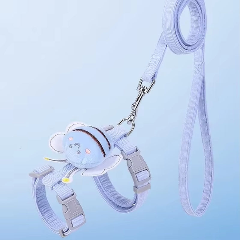 Cat Harness Leash Collar Set Adjustable Cartoon Bee Double Layer Dog Harness for Small Medium Pet Collar Leash Outdoor Walking