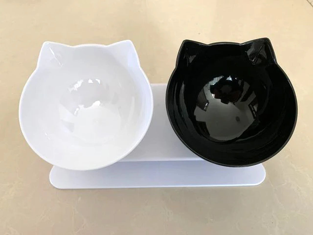 Non Slip Double Cat Feeder – Raised Tilted Bowl Stand