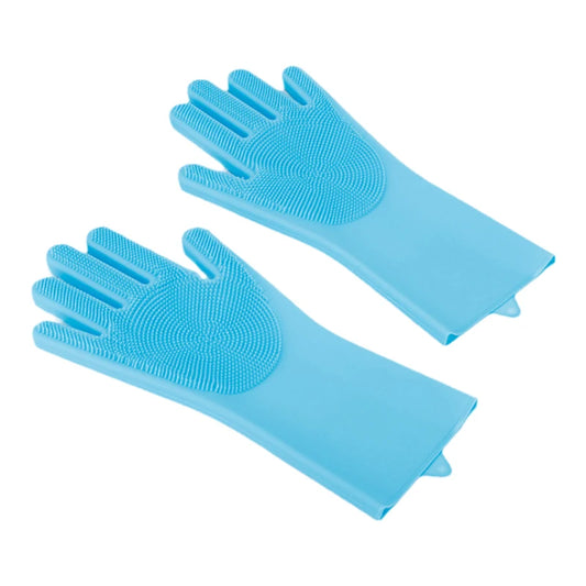 Blue Silicone Dog Bath and Grooming Gloves – Soft Brush Palm Design, Heat-Resistant for Pet Cleaning