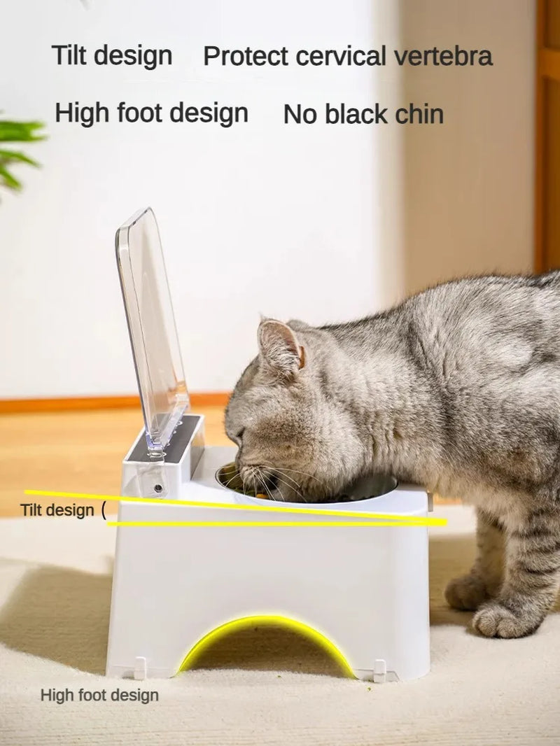 Elevated Smart Cat Feeder with Tilted Bowl – Anti-Black Chin Design, High Foot Support & Auto Sensor Lid
