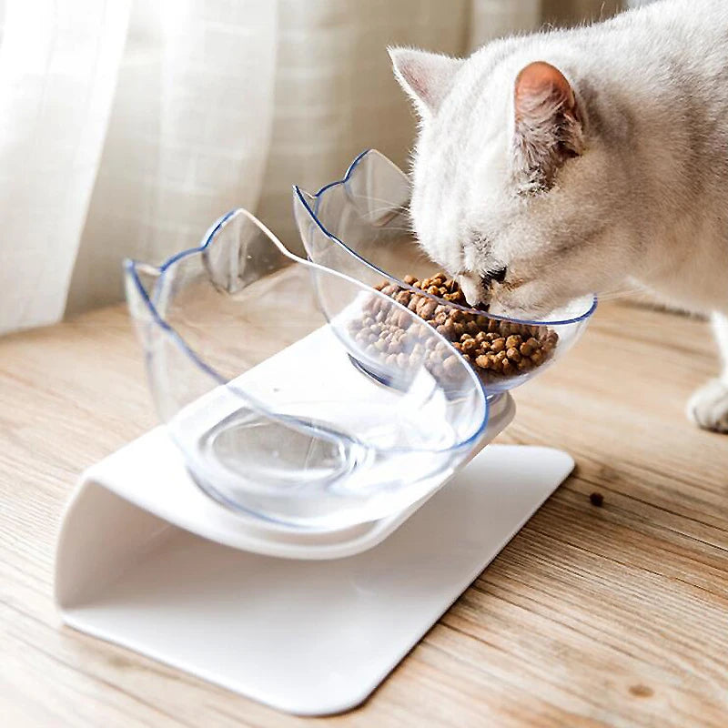 Non Slip Double Cat Feeder – Raised Tilted Bowl Stand