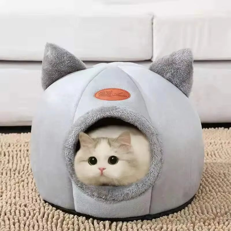 Cute Warm Cat House – Non-Slip Semi Enclosed Bed