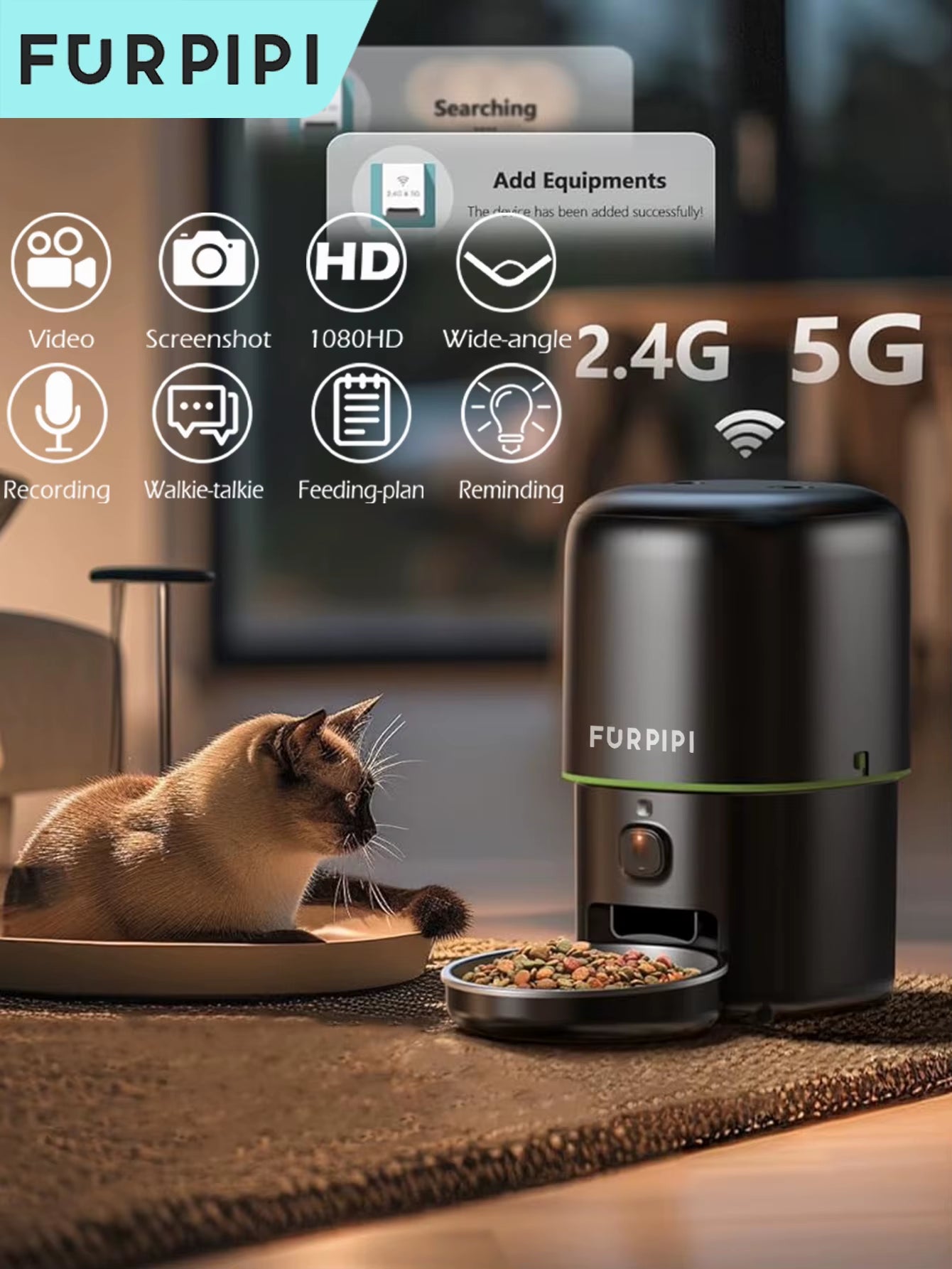 Smart Cat Feeder with 1080P Camera & 5G WiFi