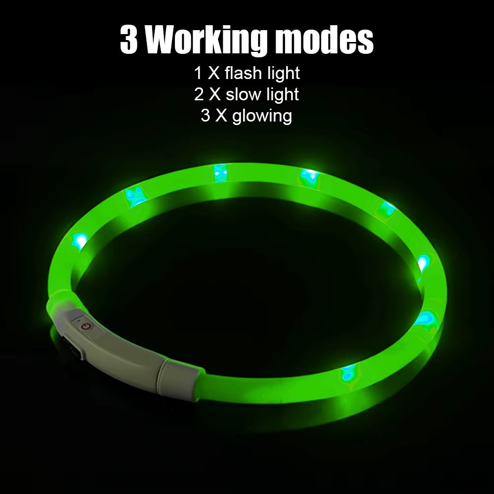 Green Rechargeable LED Dog Safety Collar with 3 Light Modes – USB Charging Flash, Slow, and Steady Glow