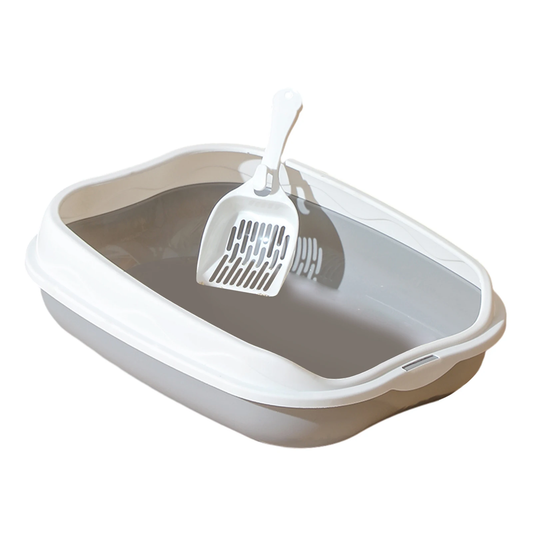 Open Cat Litter Box with High Sides – Splashproof Durable Design and Matching Litter Scoop