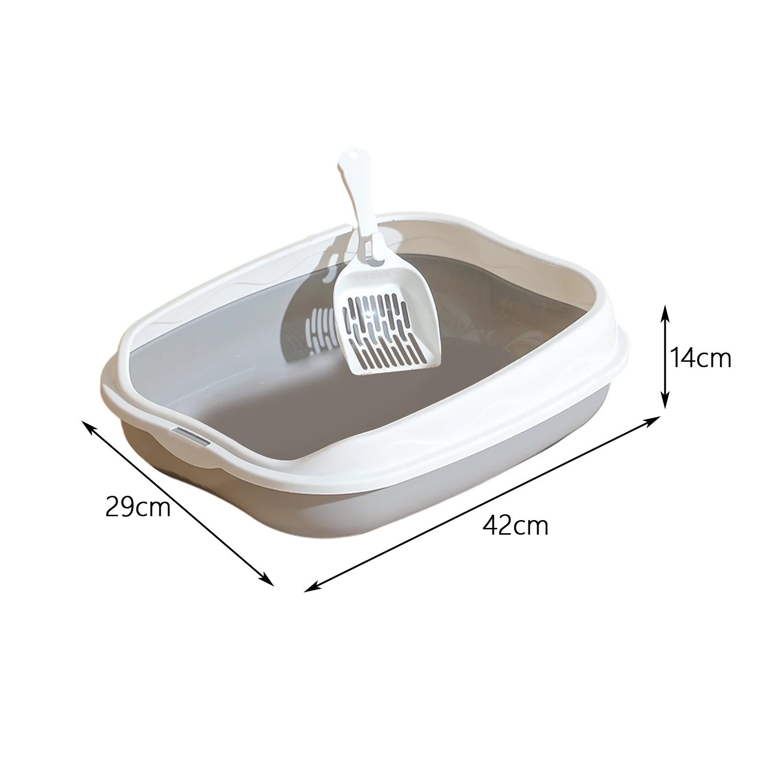 Open Cat Litter Box with High Sides and Scoop – Splashproof Durable Design, 42×29×14 cm