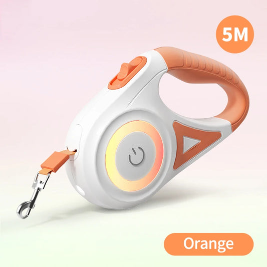 PawControl 5M Retractable Dog Leash – Orange Anti-Slip Handle with One-Button Lock and Tangle-Free Design