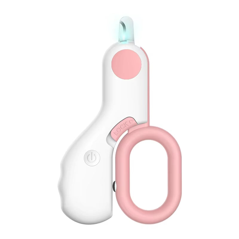 Pink LED Pet Nail Clipper – Safe Cat & Dog Grooming Tool with Safety Lock and Ergonomic Grip