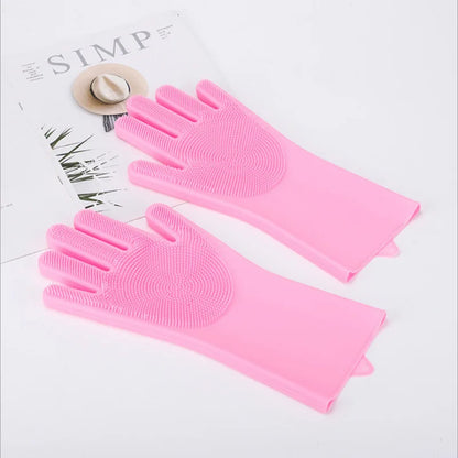 Pink Silicone Dog Bath and Grooming Gloves – Soft Brush Palm Design, Heat-Resistant for Pet Cleaning
