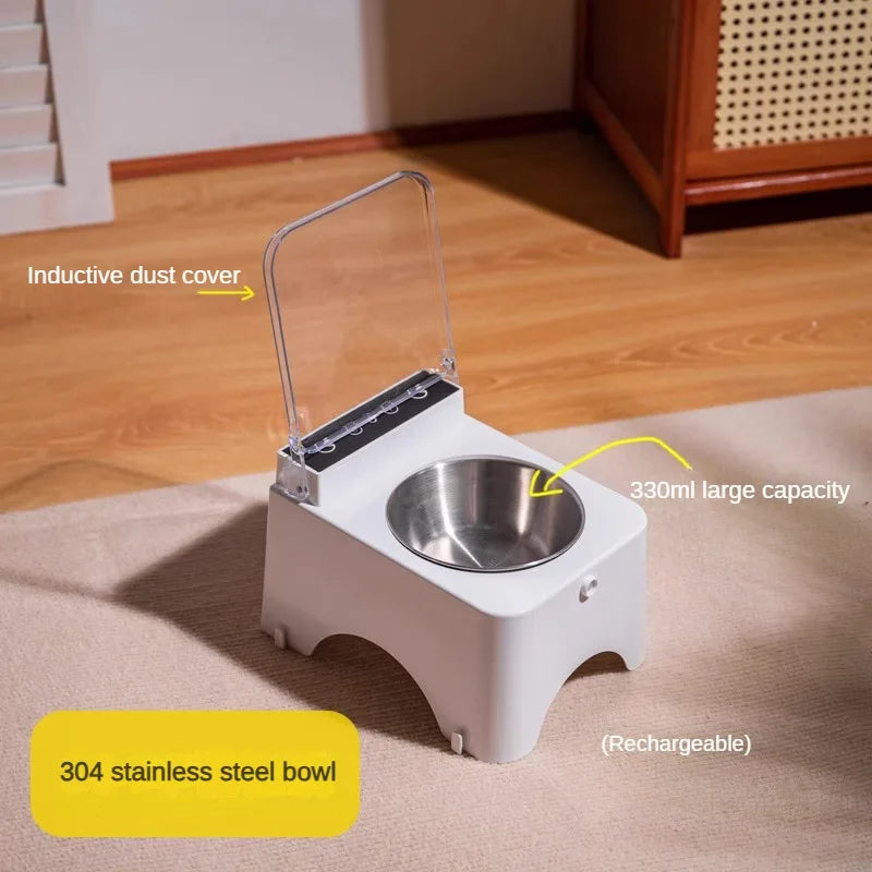 Single Smart Cat Feeder with Inductive Dust Cover – 330ml Rechargeable Bowl with 304 Stainless Steel for Clean Feeding