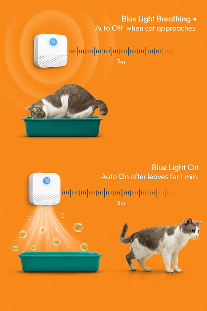 Pet Litter Air Purifier – Auto ON/OFF Function with Blue Light Sensor (Cat Demo)