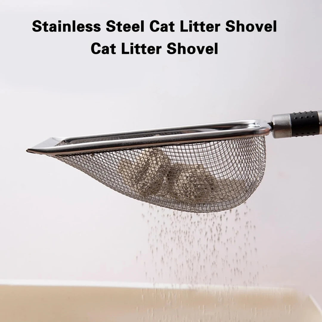 Stainless Steel Cat Litter Scoop Sifting Clumps – Heavy Duty Metal Poop Shovel with Non-Slip Grip