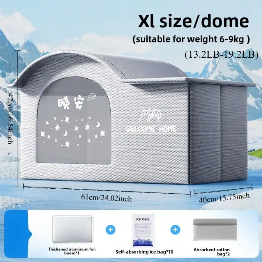 Extra-Large Dome Pet Cooling House – 61x42x40cm for Pets 6–9kg with Cooling Ice Packs, Aluminum Board & Absorbent Pads